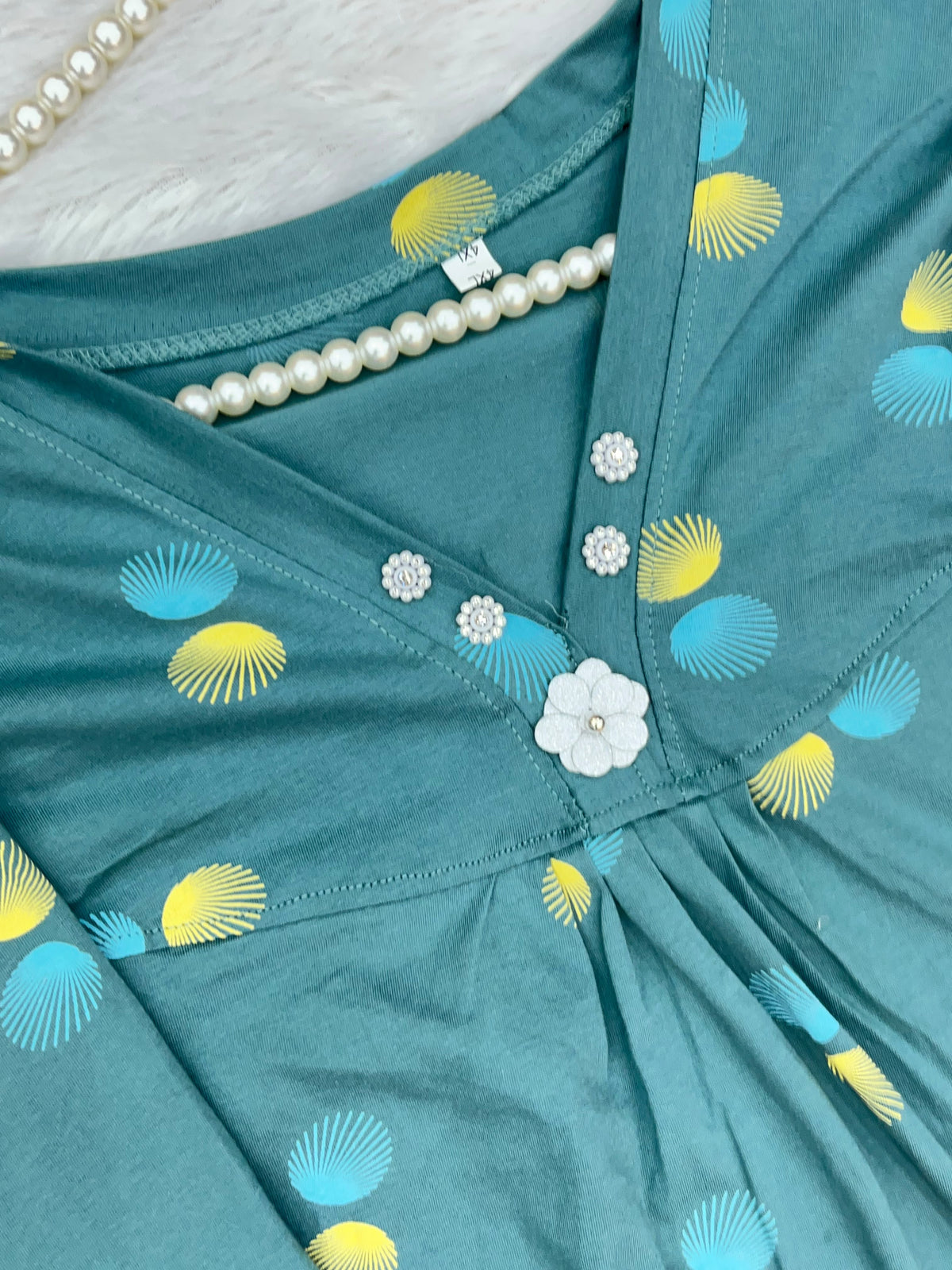 1454 Korean Printed Night Wear - Green