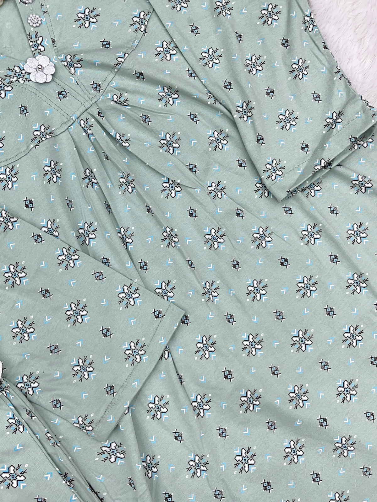 1454 Korean Printed Night Wear - Sage