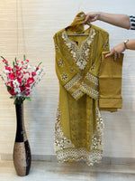 208 Cutwork Partywear suit - mustard yellow