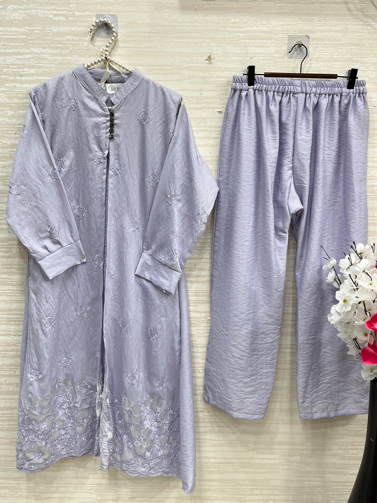 1465 Korean Foral Coordset - Lilac Grey