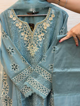 208 Cutwork Partywear suit - Turkish blue