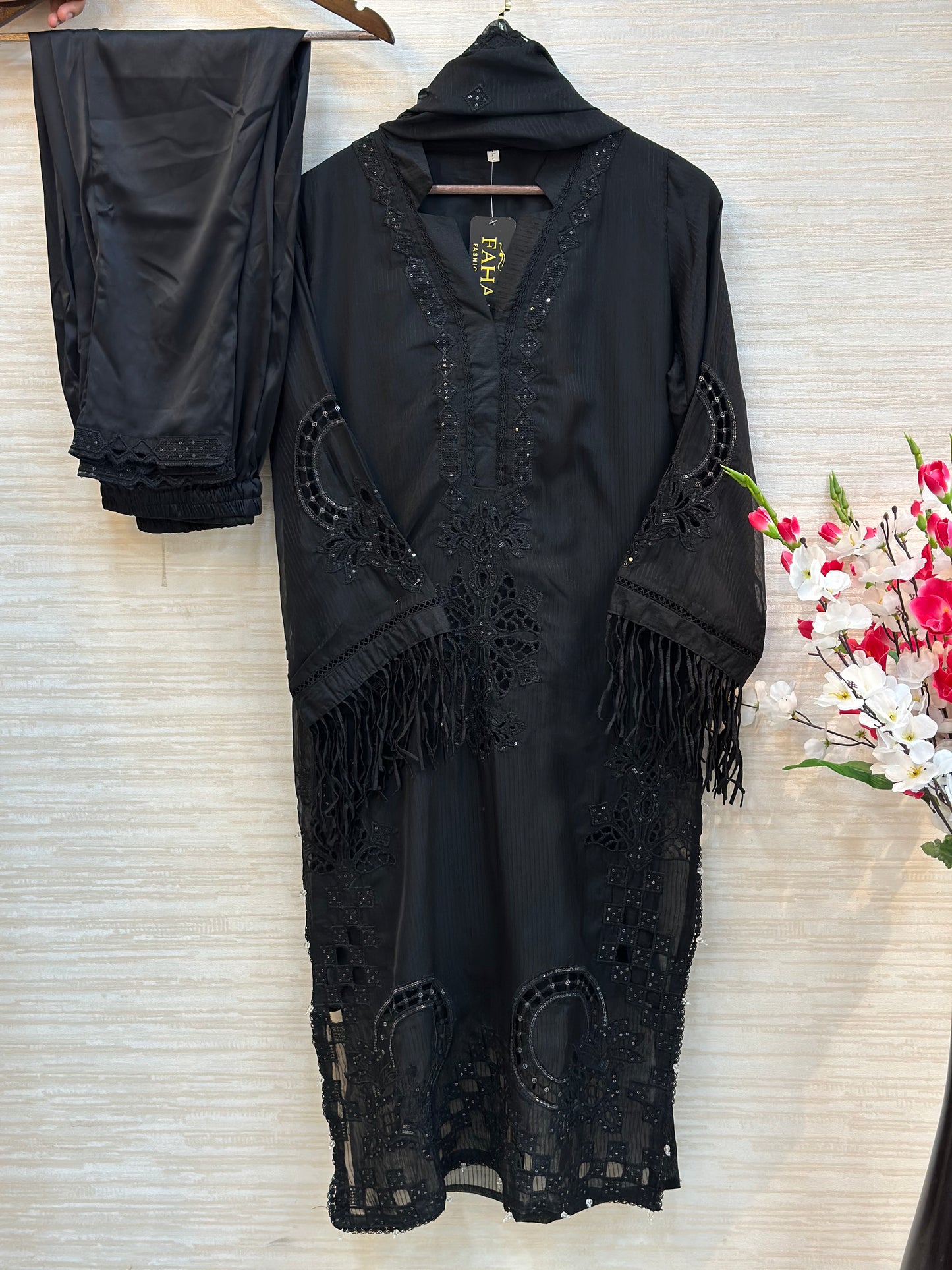 238 Elegant Embroidered 3pc Suit - black