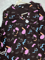 1454 Korean Printed Night Wear - Abstract Black