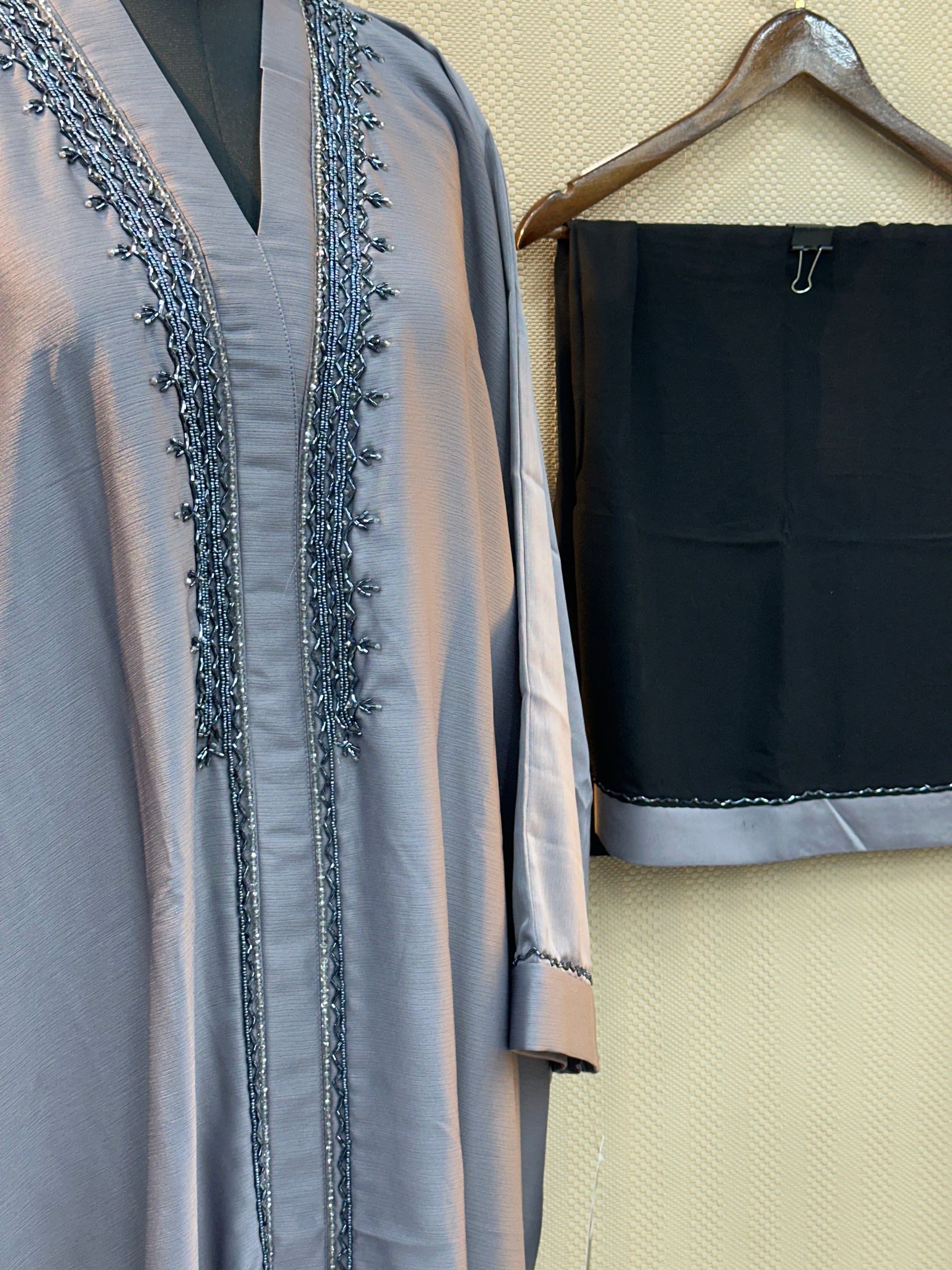 048 Premium light grey Abaya