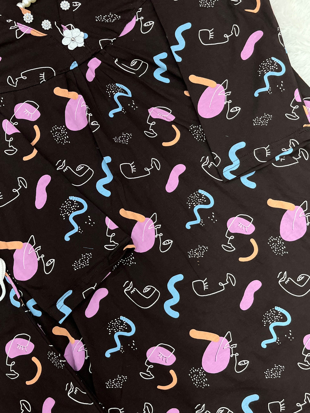 1454 Korean Printed Night Wear - Abstract Black
