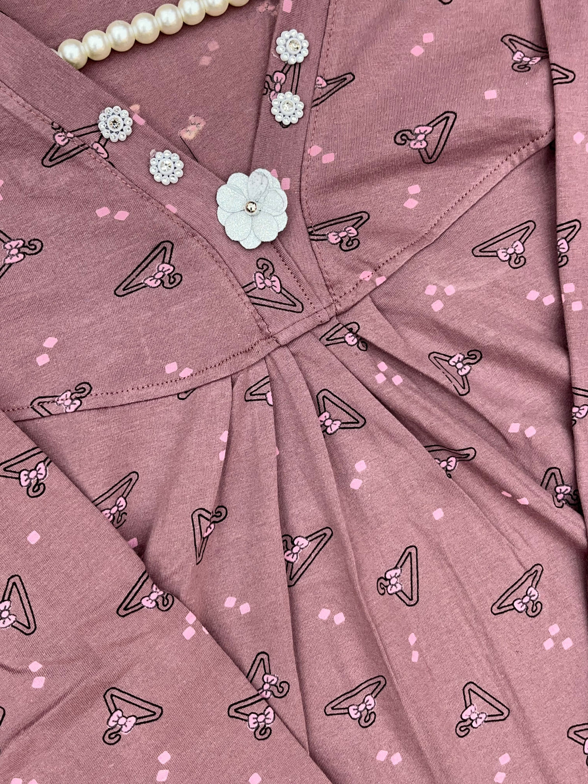1454 Korean Printed Night Wear - Dusty Mauve