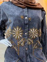 1494 Denim Embroidered Coordset - Stone Blue