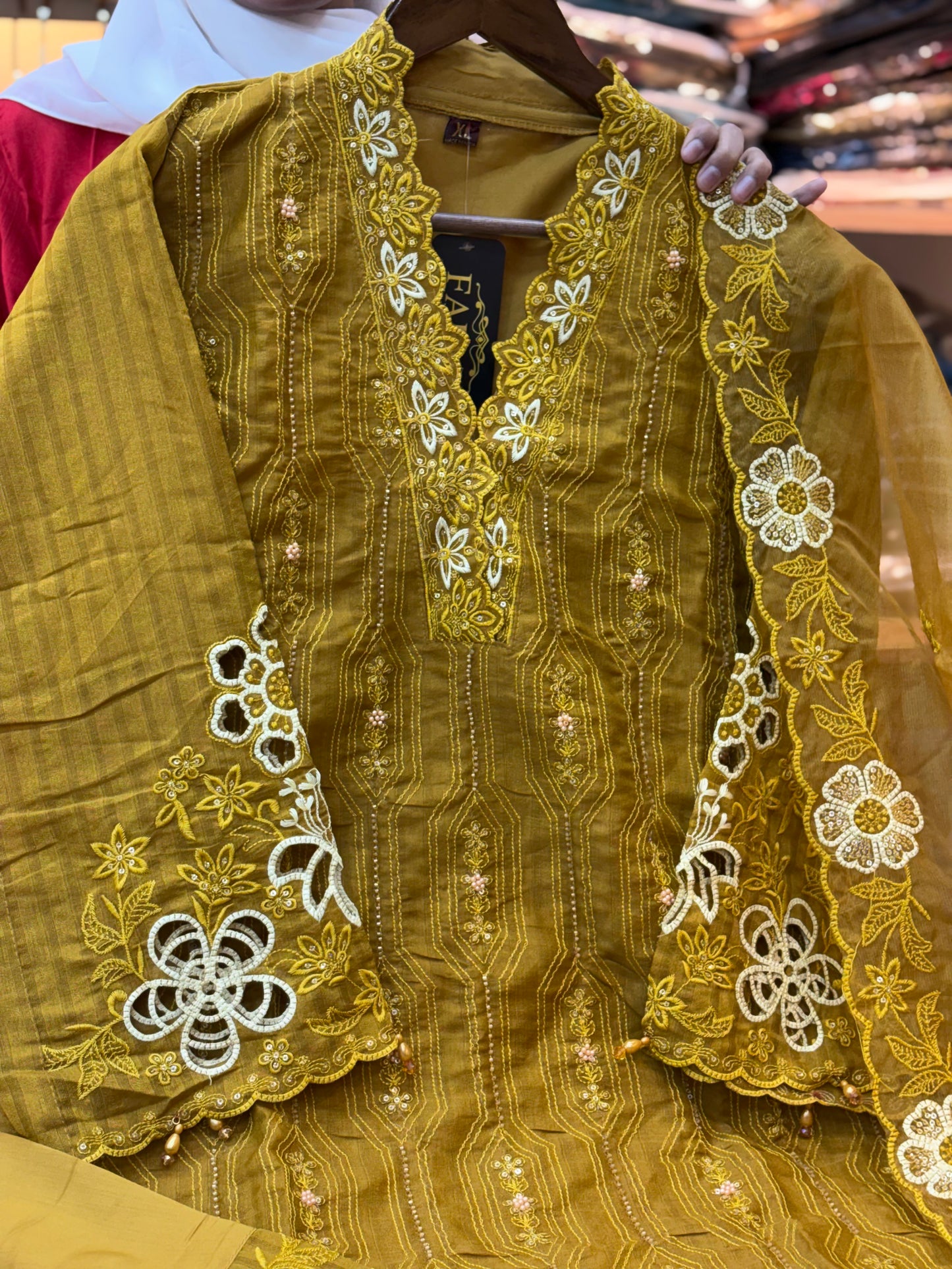 211 cutwork party wear - yellow