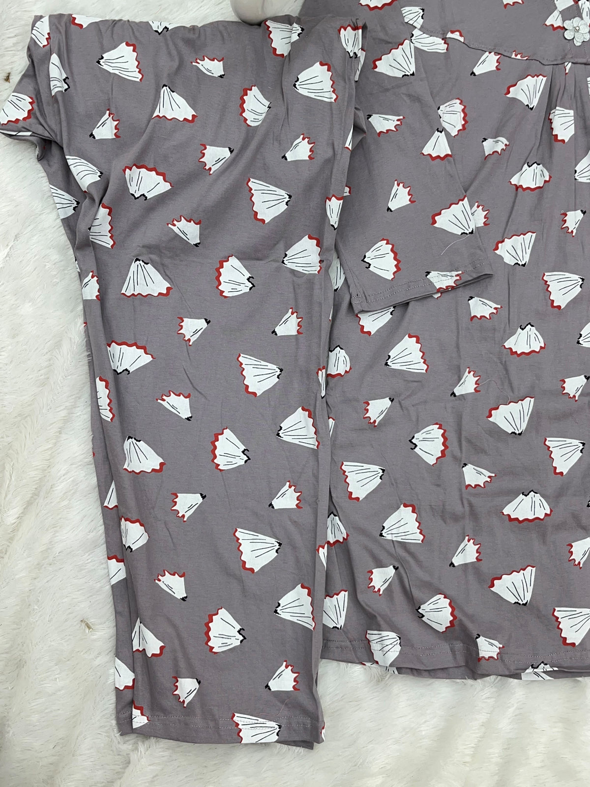 1454 Korean Printed Night Wear - Lavender Grey