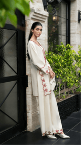 215 Ivory Rayon Kurta Palazzo Set with Contrast Embroidery