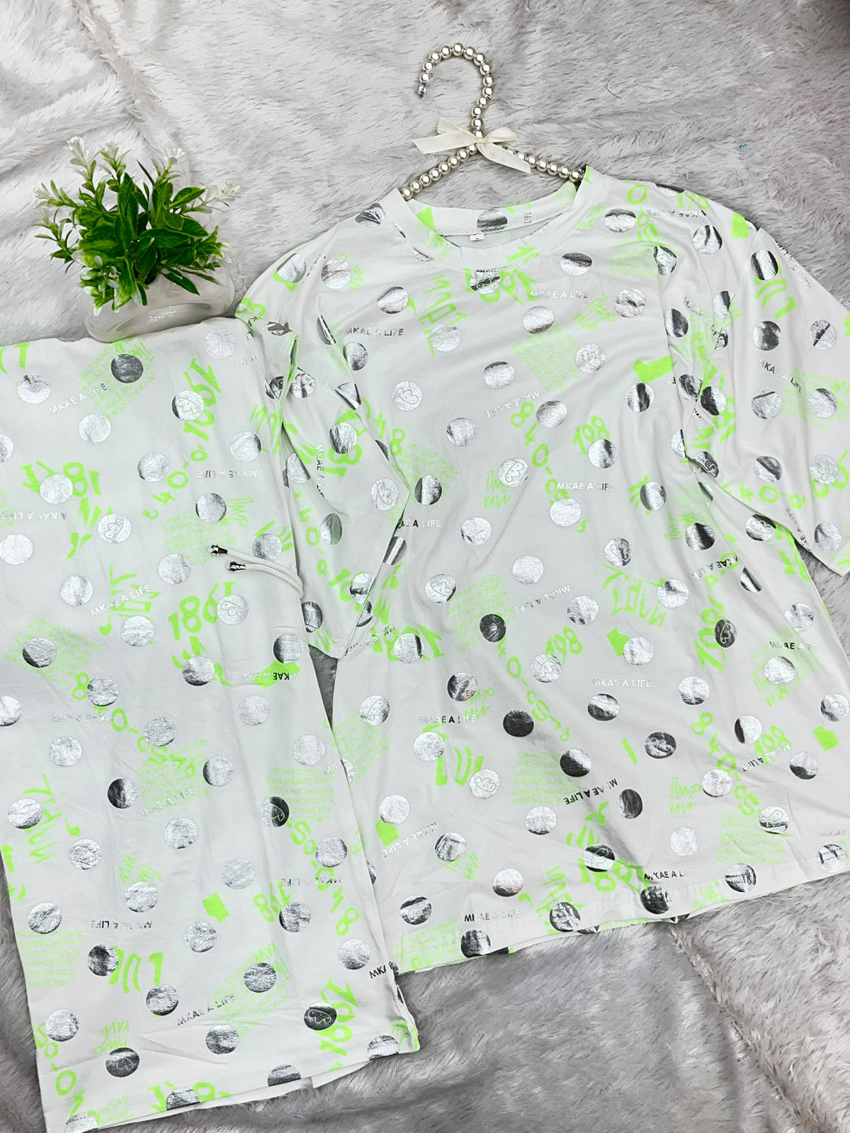 1454 Korean Printed Night Wear - White Yellow