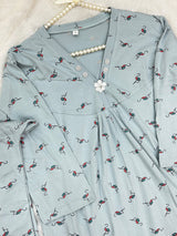 1454 Korean Printed Night Wear - Ice Blue