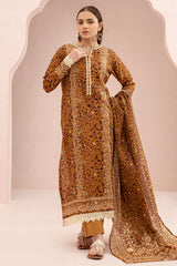 Lawn Brown Stitched Suit - Zellbury