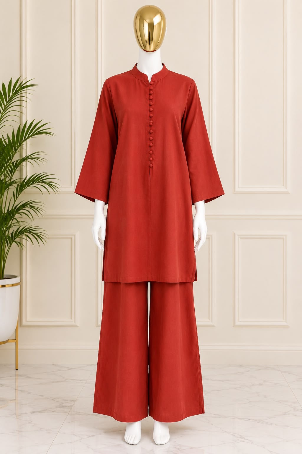 1062 Modest Mandarin Coord Set - Rusty Orange