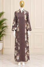 1380 Floral Turkish Lace-Work Gown - Mocha Brown