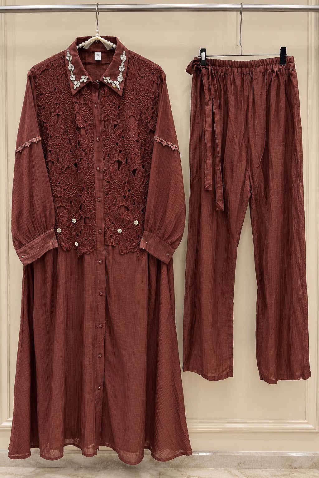 1495 Korean Crochet Coordset - Rust Brown