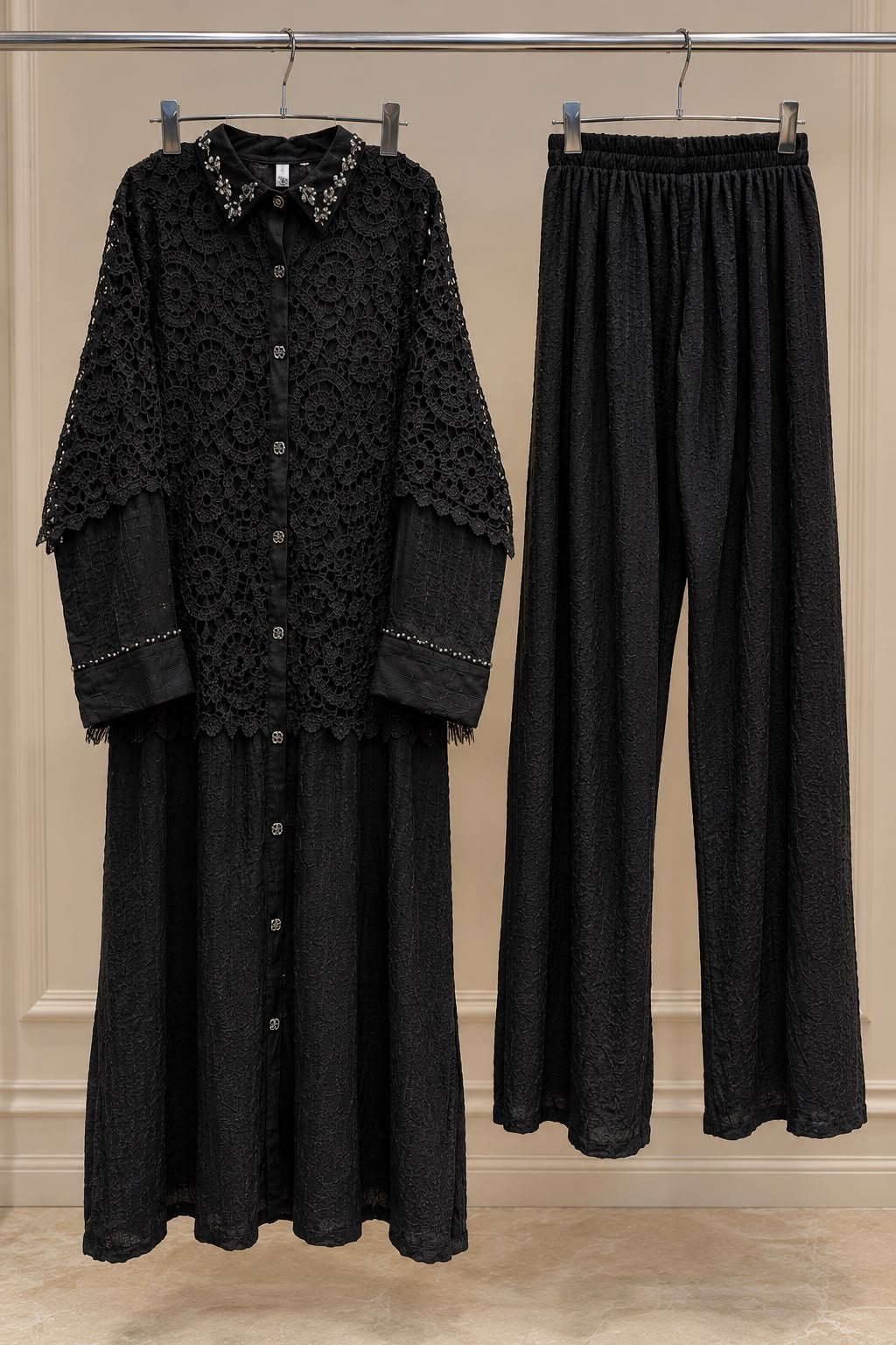 1496 Korean Crochet Coordset - Black