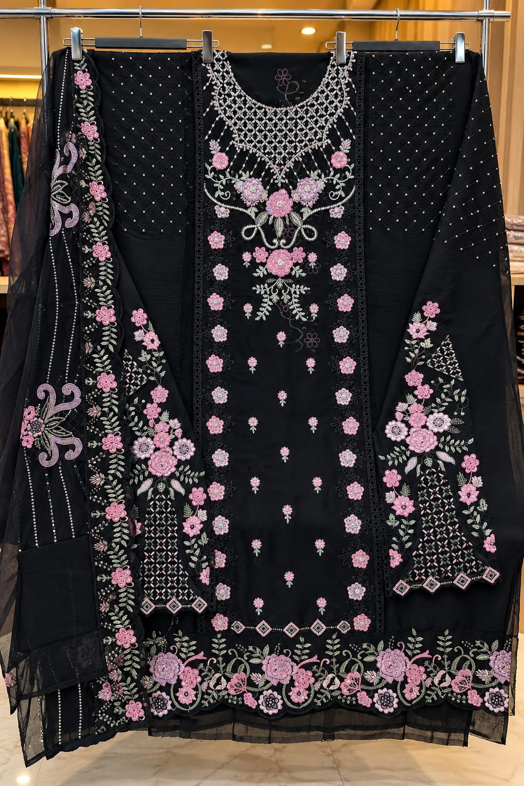 1487 Pakistani Unstitched Party Wear - Black