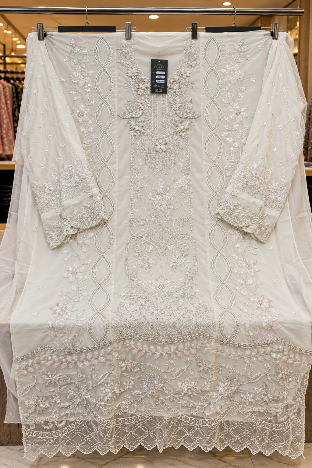 1488 Pakistani Unstitched Party Wear - Cream