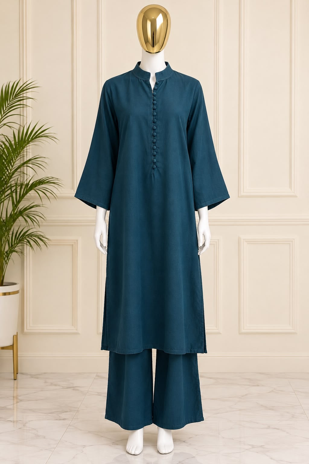 1062 Modest Mandarin Coord Set - Teal Blue