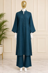 1062 Modest Mandarin Coord Set - Teal Blue