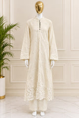 1465 Korean Floral Coordset - Milky White