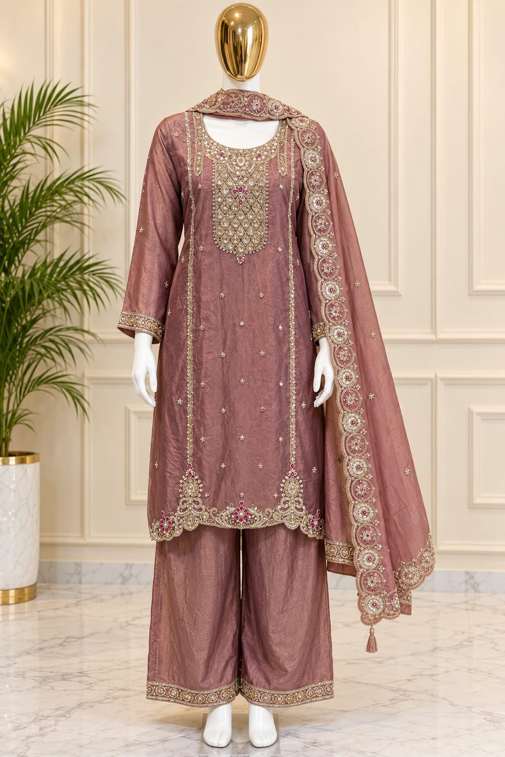 1478 Pakistani Party Wear - Mauve Brown