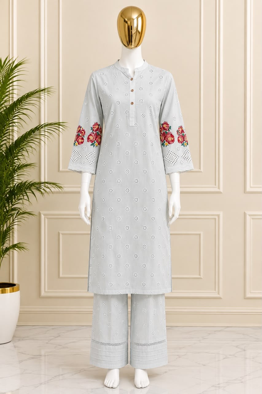 659 Premium Pakistani Lawn Cordset Set - Aqua