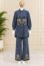 1494 Denim Embroidered Coordset - Stone Blue