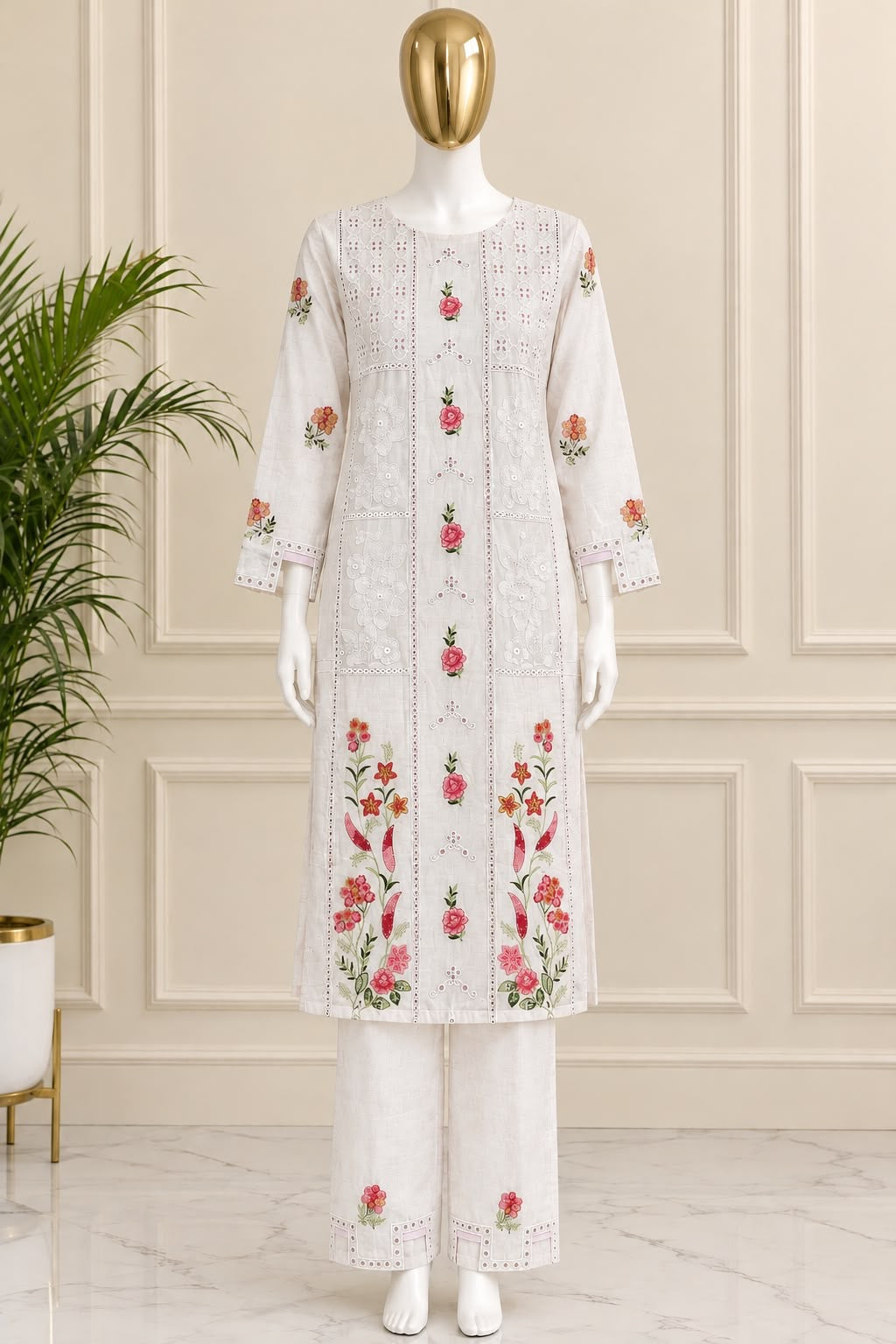 660 Premium Pakistani Lawn Cordset Set - Pink