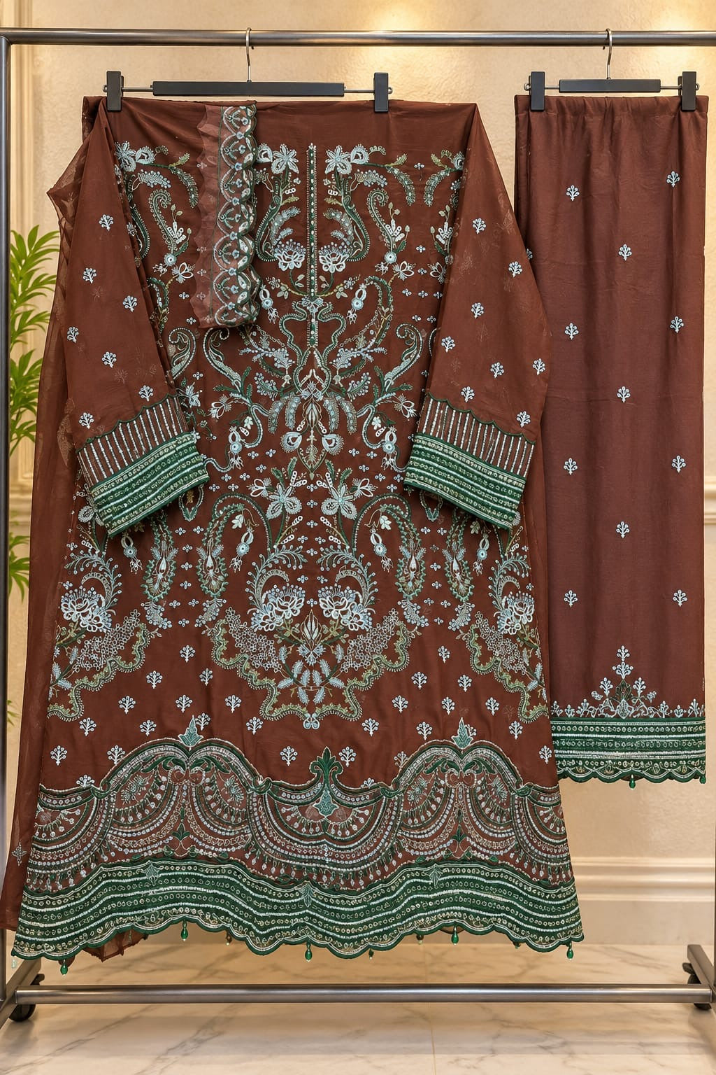 1782 Pakistani Unstitched Party Wear - Rust Brown