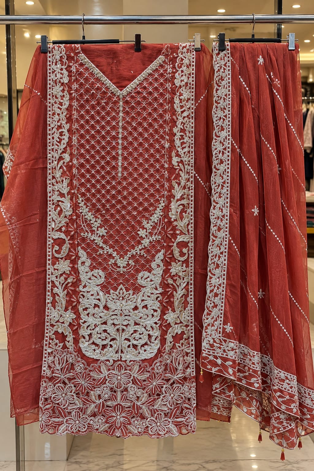 1467 Pakistani Unstitched Party Wear - Terracotta
