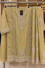 1524 Pakistani Unstitched Partywear - Golden Beige