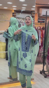 067 Embroidered Rayon Suit - green