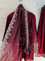 1204 Floral Hand-Work Partywear - Wine Red