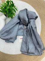 1187 Modest Satin Rhinestone Hijab - Charcoal Grey