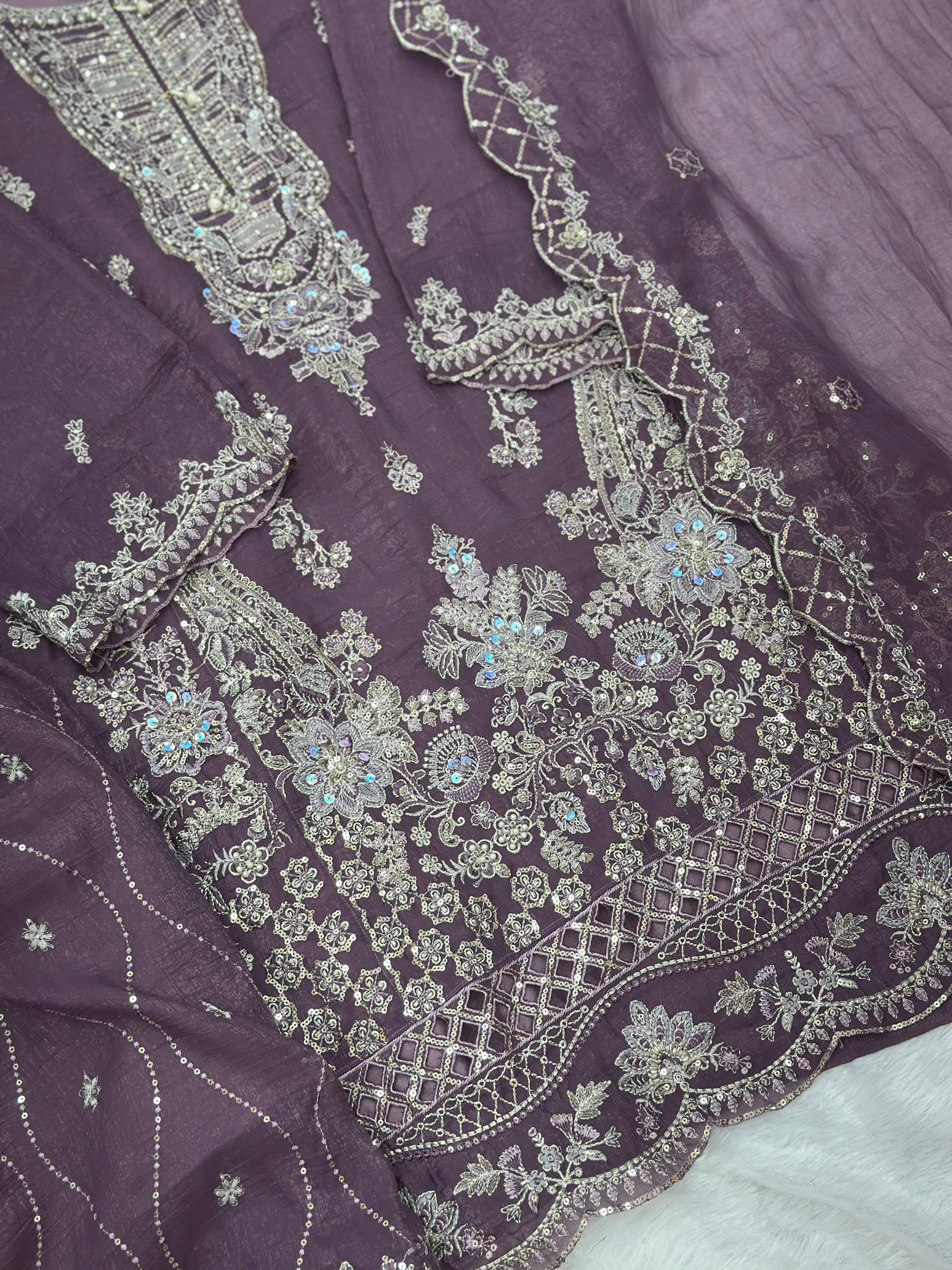 655 Pakistani Party-wear Gharara Set - Dusty Plum