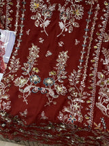 1444 Pakistani Unstitched Partywear - Reddish Brown