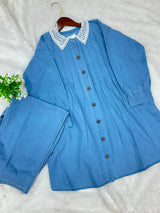 1389 Denim Embroidered Coord-Set - Sky blue