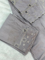 652 Pakistani Cut-Work Embroidery - Ash Lilac