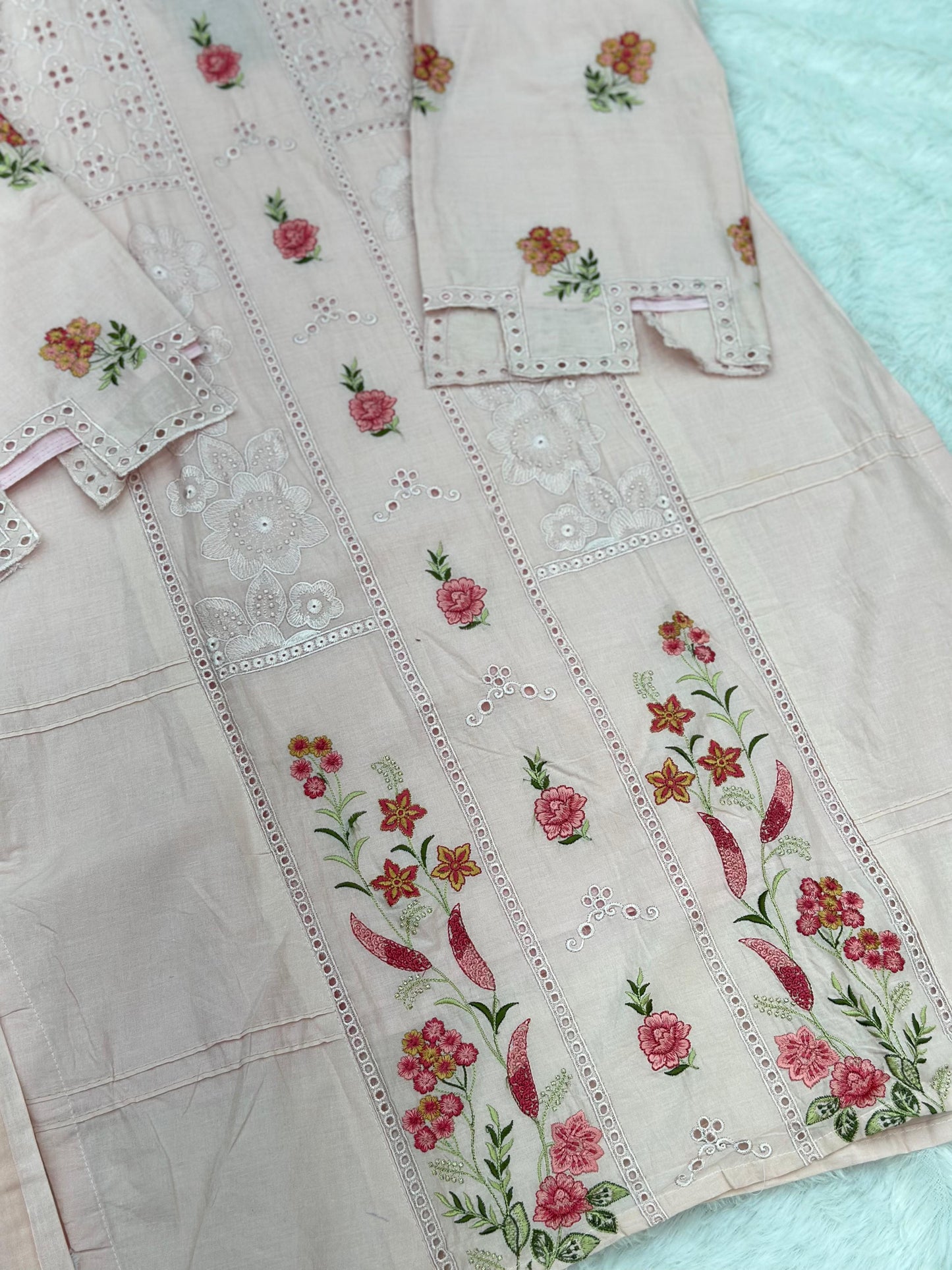 660 Premium Pakistani Lawn Cordset Set - Pink
