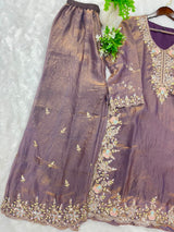 1204 Floral Hand-Work Partywear - Mauve