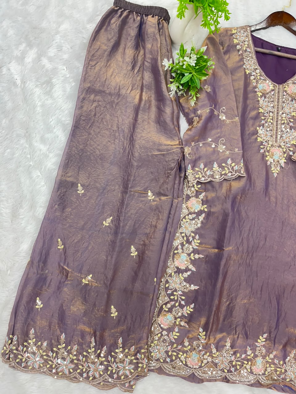1204 Floral Hand-Work Partywear - Mauve