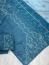 652 Pakistani Cut-Work Embroidery - Stone Blue