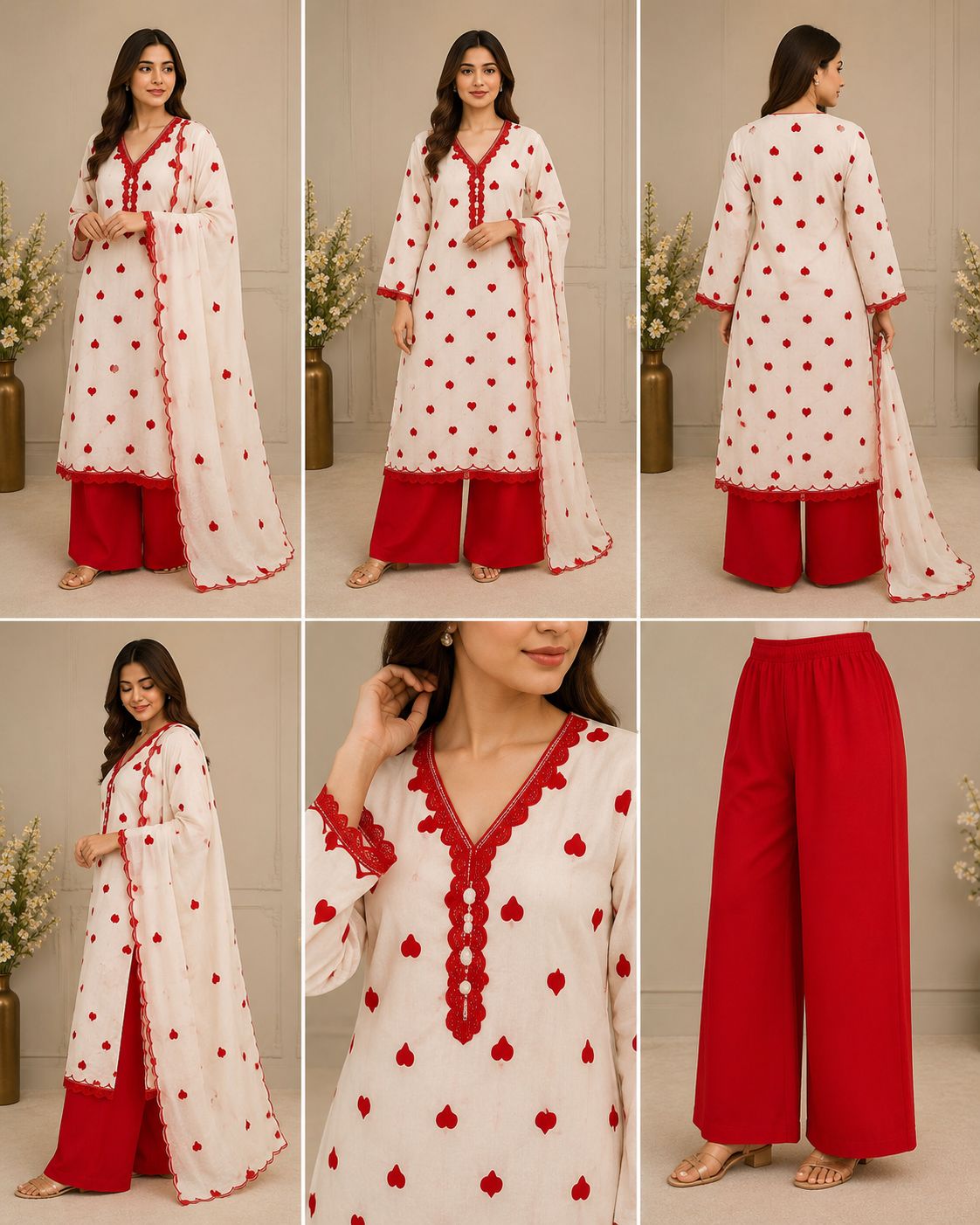 1354 Heart Embroidered Lace-Work Coordset