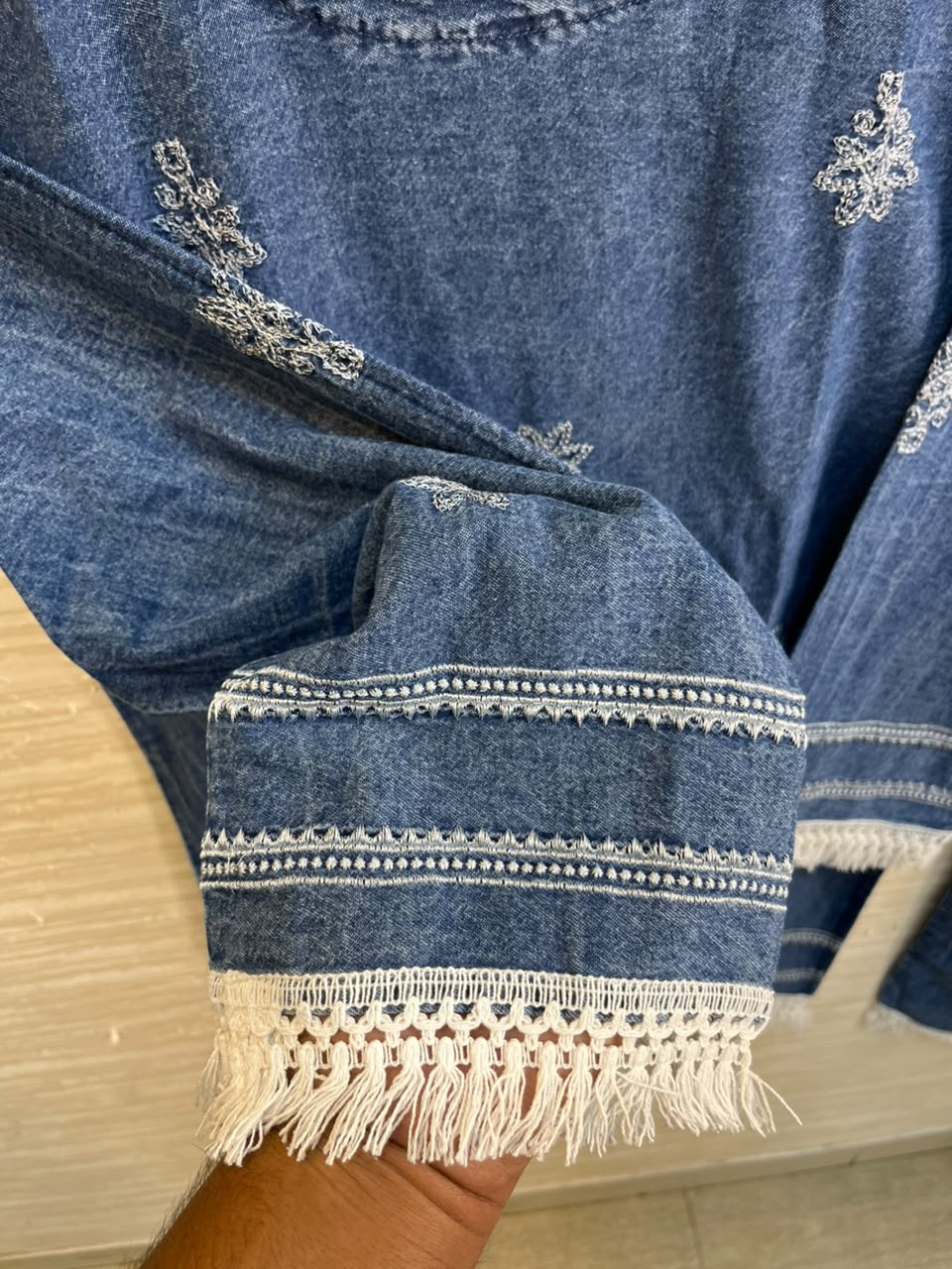 1189 Embroidered Denim Coordset - Light Blue