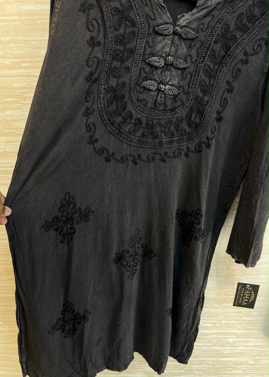 1205 Kashmiri Embroidered Coord Set - Washed Black