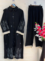 1203 Long Embroidered Denim Coordset - Black