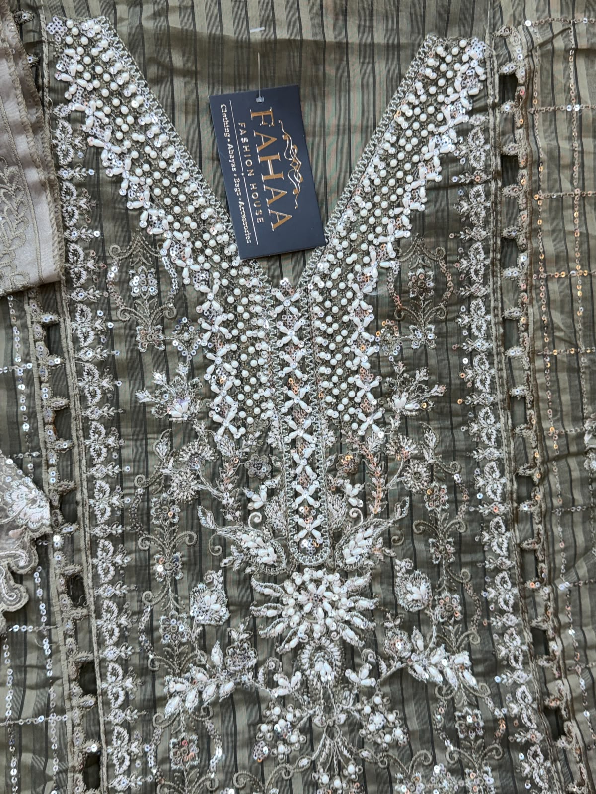1436 Pakistani Unstitched Partywear - Beige