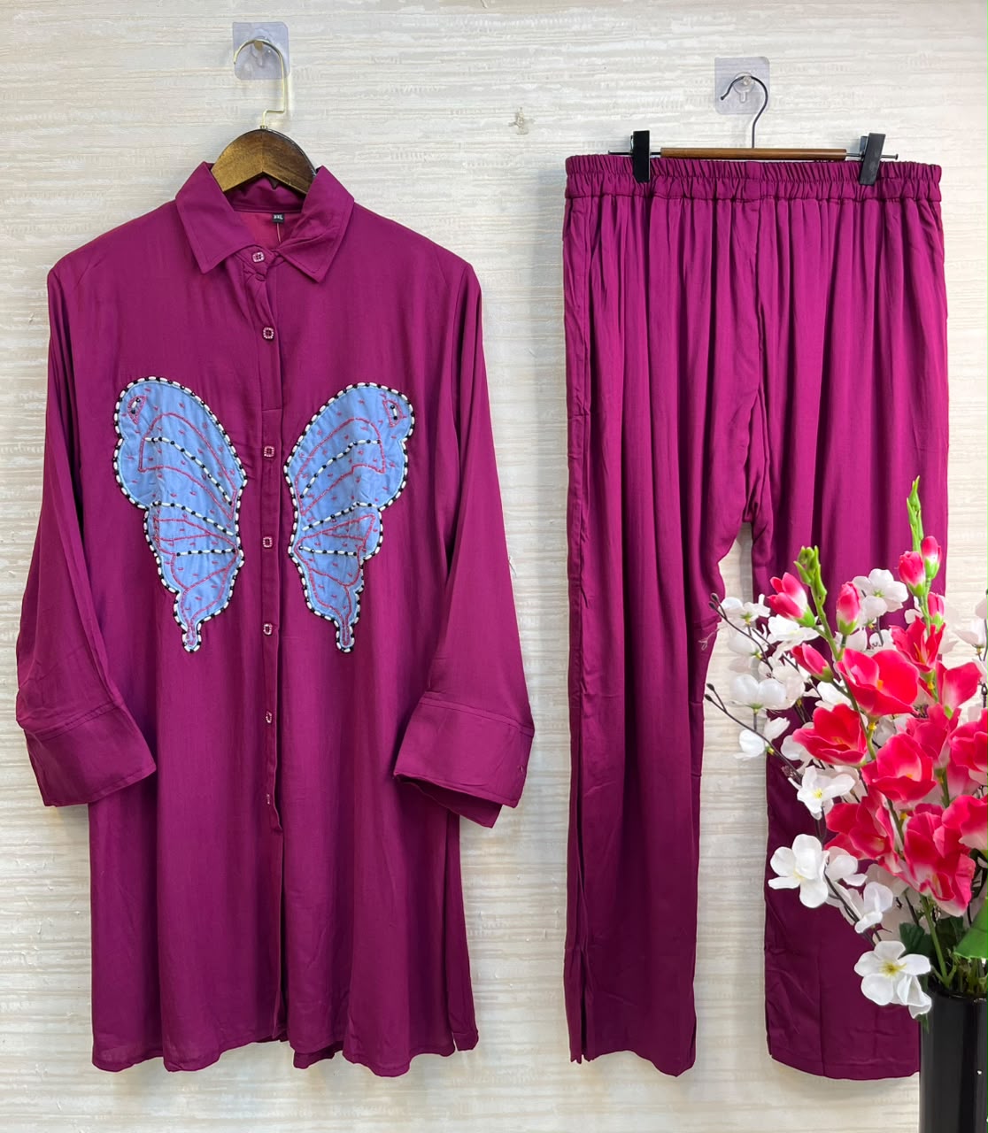 1190 Butterfly Linen Coord-Set - Magenta